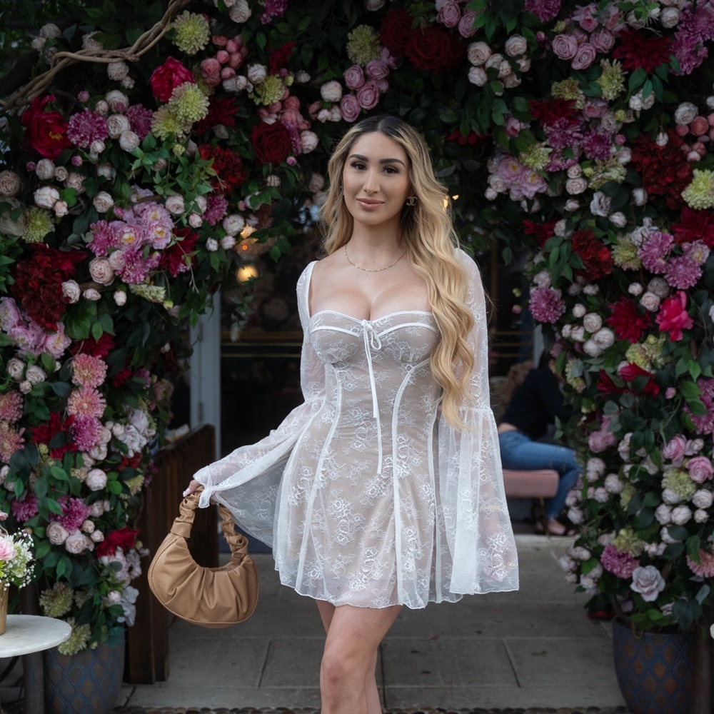 White lace long sleeve flowy dress